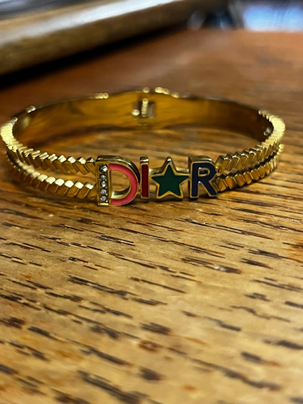 DI0R Star Gold Tone Colorful Hinged Bracelet
